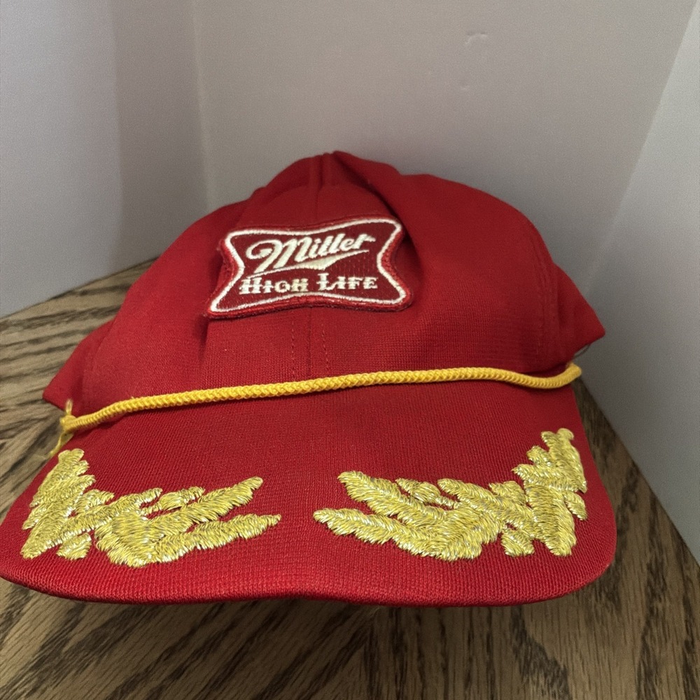 VTG Miller High Life Red Corduroy Rope Adjustable Hat Cap Beer Made‎ In U.S.A.